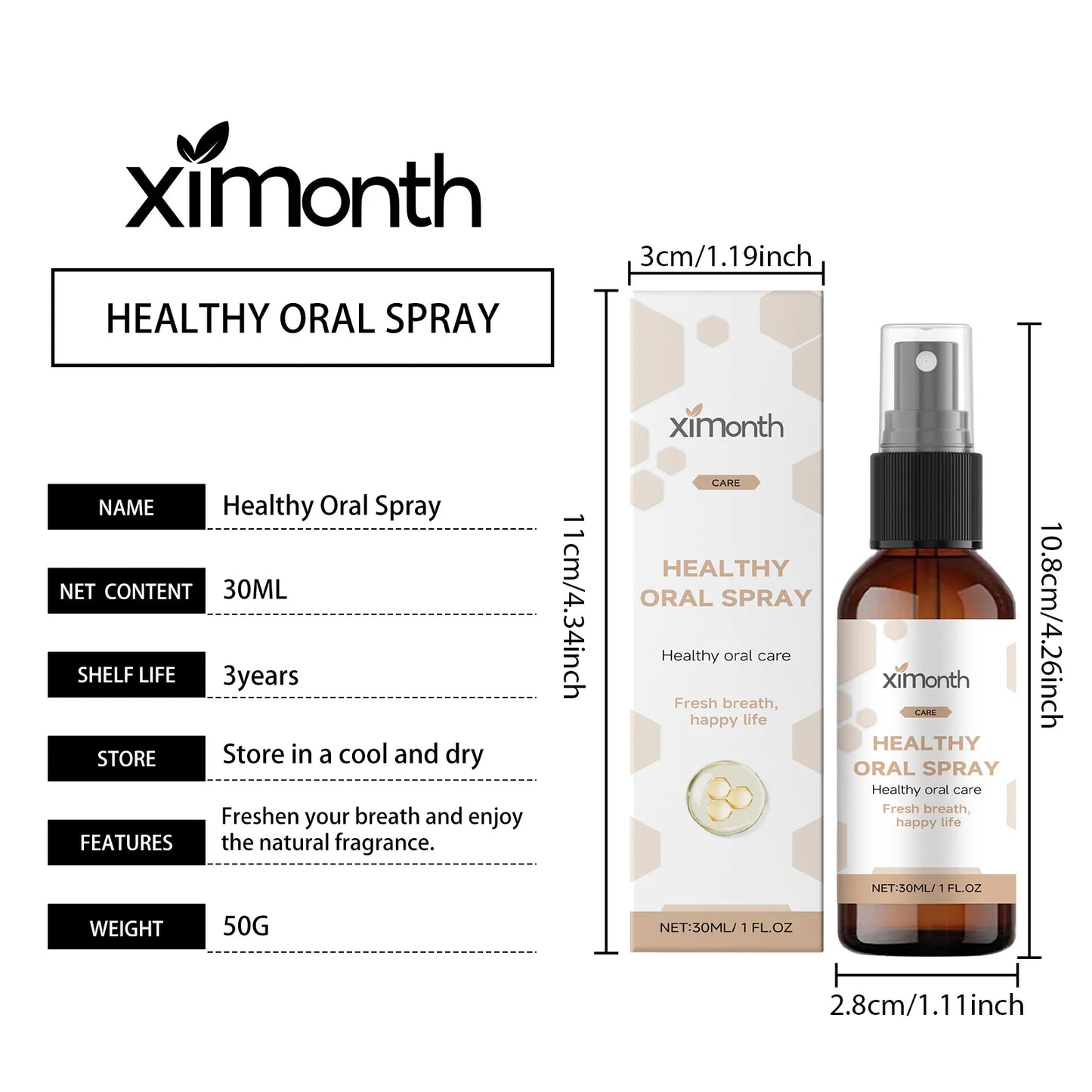 XIMONTH Healthy Oral Spray Propolis Freshen Breath Long-Lasting Protection Selected Ingredients Convenient To Use Small Portable