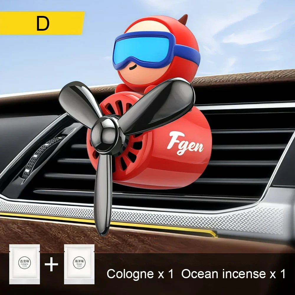 New Car Air Freshener Cute Cartoon Pilot Car Interior Perfume Diffuser Outlet Rotating Propeller Outlet Fragrance Car Perfume