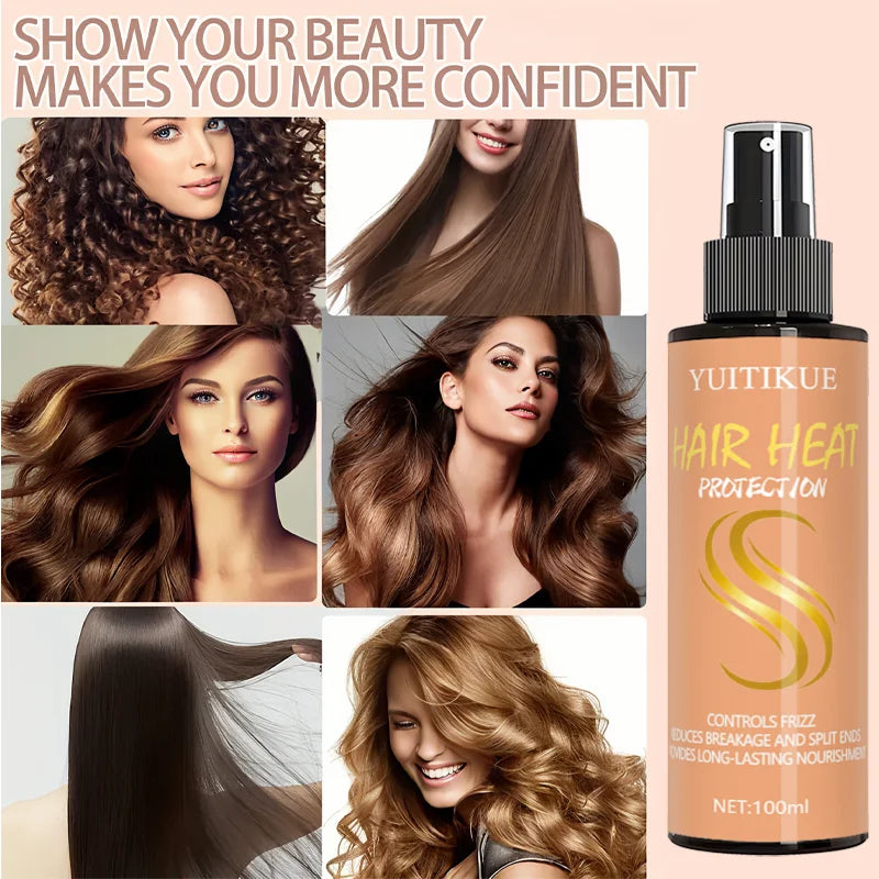 Hair heat care spray, anti-frizz, long-lasting styling, adds volume, nourishes hair, fresh shine, silky hair styling spray.