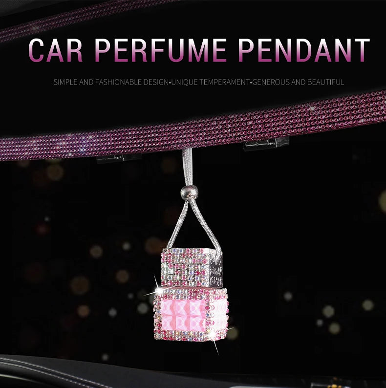 New Car Hanging Air Freshener Empty Glass Bottle Perfume Rearview Mirror Ornament Car Stuff Bling Car Accessories for Woman