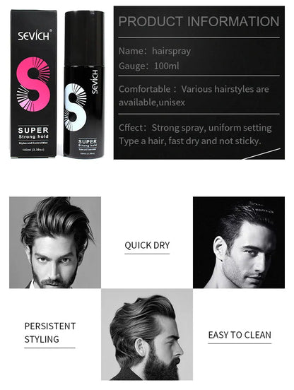 Sevich 100ml Fashion Hair Styling Spray Daily Use Unisex Strong Fixing Hair Building Fiber Quick Disposable Hair Hold Spray