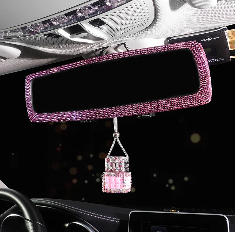 New Car Hanging Air Freshener Empty Glass Bottle Perfume Rearview Mirror Ornament Car Stuff Bling Car Accessories for Woman
