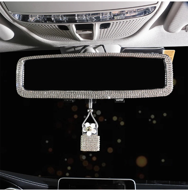 New Car Hanging Air Freshener Empty Glass Bottle Perfume Rearview Mirror Ornament Car Stuff Bling Car Accessories for Woman