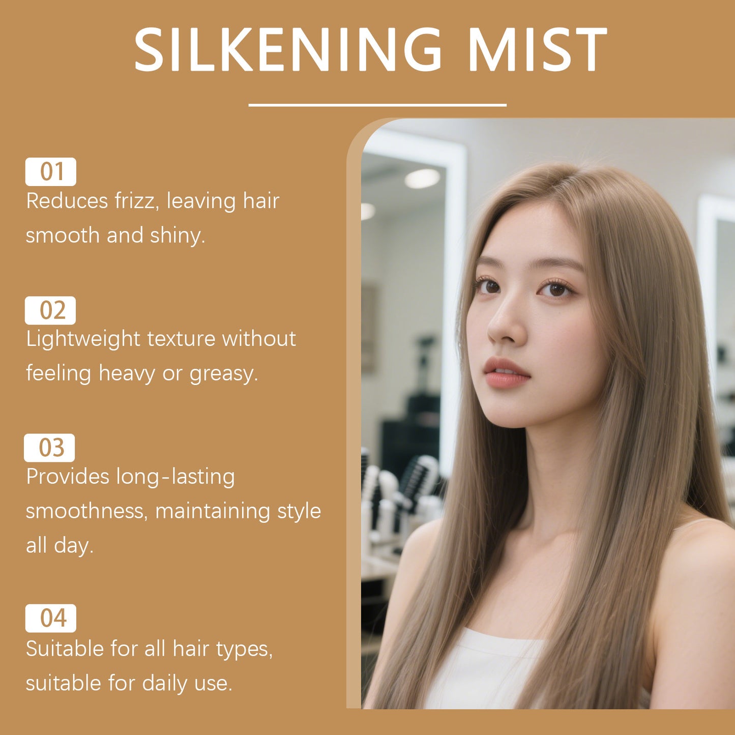 Hair Smoothing Spray Repair Frizz Split Ends Damaged Dry Hair Moisturizing Nourish Soothing Scalp Soft Straight Shiny Hair Spray