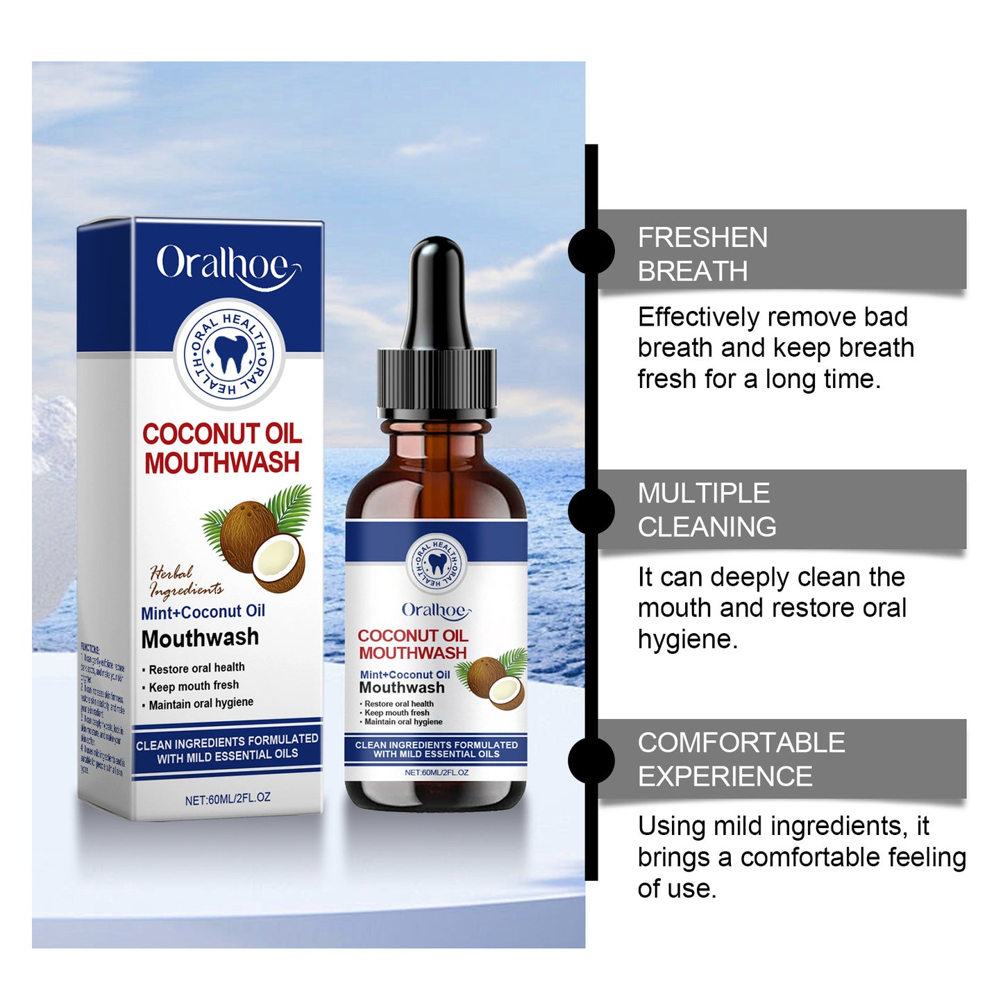 Oralhoe Coconut Oil Mouthwash Teeth Whitening Cleansing Refreshing Gums Fresher Oral Bad Breath Home Business Mouth Health Care