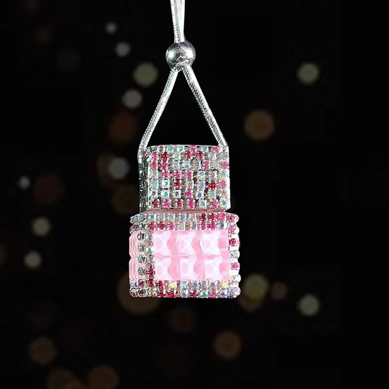 New Car Hanging Air Freshener Empty Glass Bottle Perfume Rearview Mirror Ornament Car Stuff Bling Car Accessories for Woman