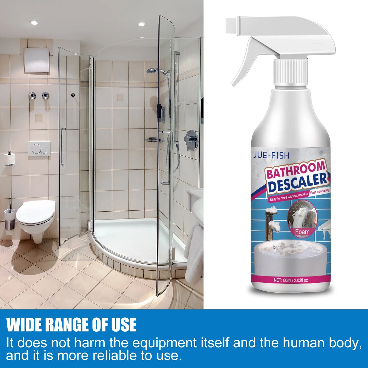 60ML Multi-Purpose Bathroom Cleaner Spray - Powerful Stain Remover, Quick Mold & Limescale Removal for Toilets & Surfaces