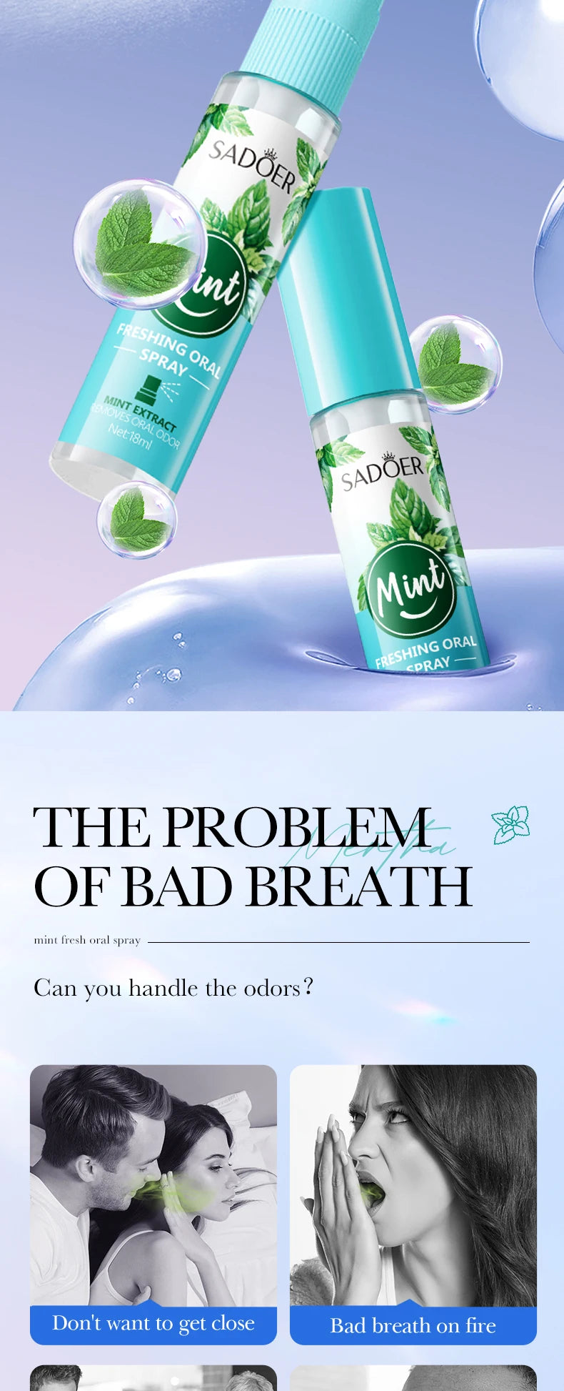 18ML Lemon Oral Fresh Mouth Spray Fresh Breath Eliminate Bad Breath Spray Deodorant Persistent Protable Fragrance No Alcohol