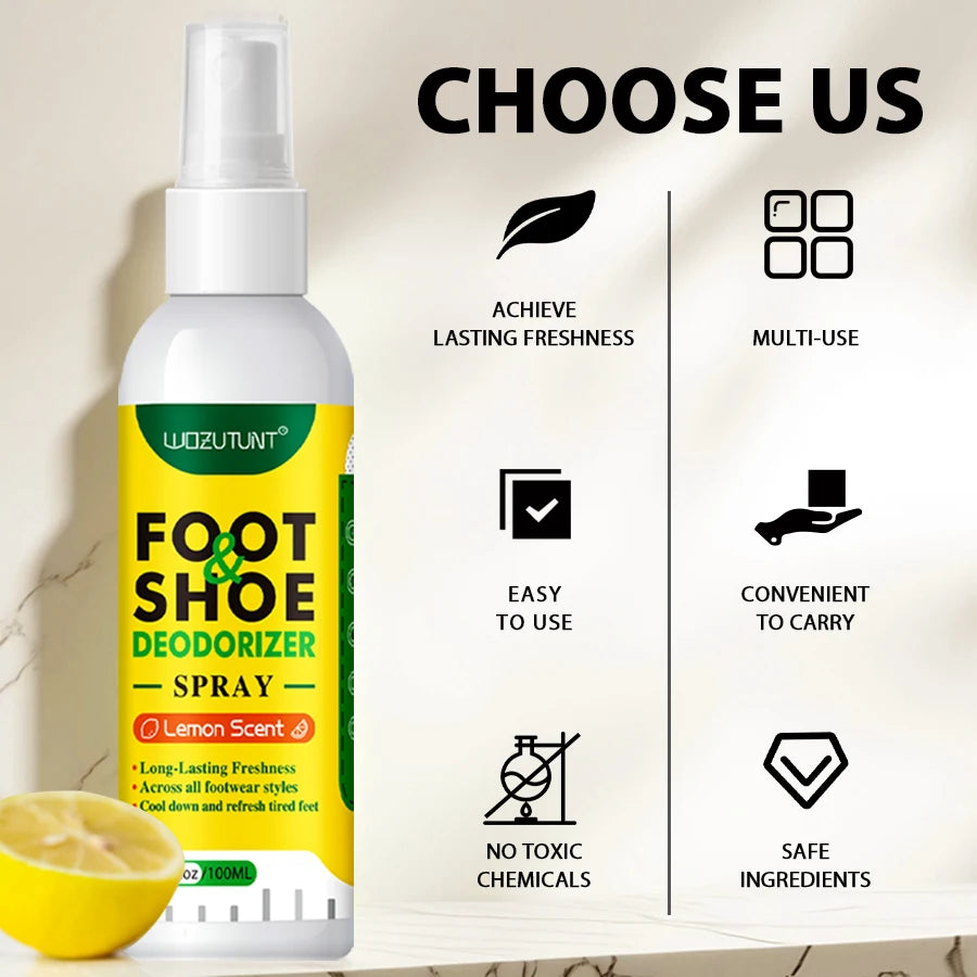 100ml Foot Shoes Deodorizer Spray Lemon Perfume Feet Shock Odor Nemesis Deodorant Removal Antibacterial Refresh Stink Freshener