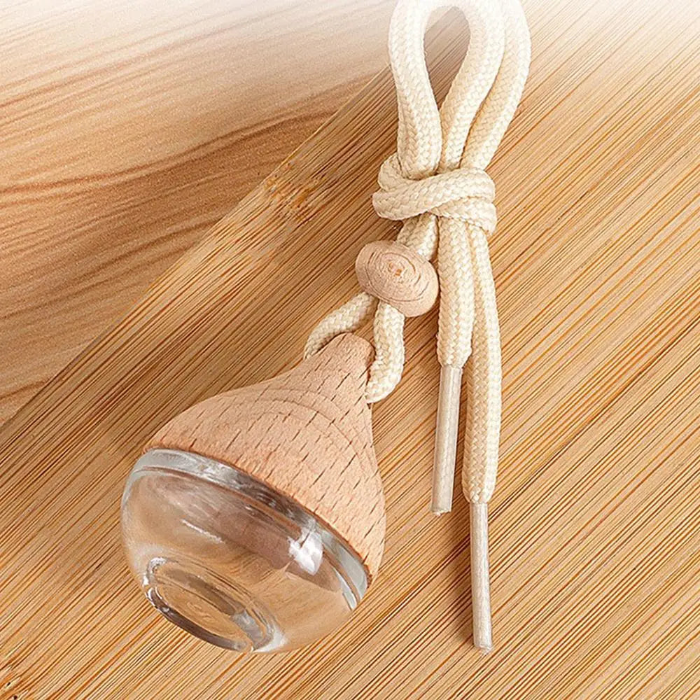 Car Hangings Air Freshener Bottle Diffuser Wooden Glass Hanging Transparent Perfume Bottle Purifying Car Interior Accessories