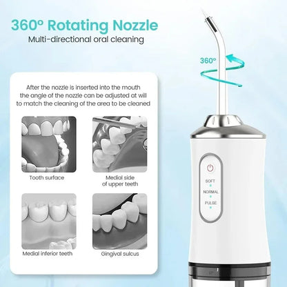 Oral Irrigator Portable Dental Water Flosser USB Rechargeable Water Jet Floss Tooth Pick 4 Jet Tip 220ml 3 Modes Dental Cleaner