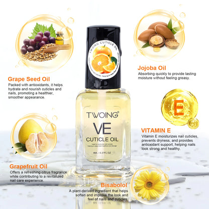 TWOING Vitamin E Nail Care Oils，Nail Cuticle Hydration & Nail Strengthening, Deeply Moisturizing for Healthier,Shinier,Nails 8ML