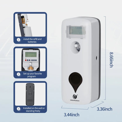 Automatic Fragrance Perfume Spray Distributor 300ML Liquid Air Freshener Dispenser LCD Programmable Toilet Room Odor Eliminator