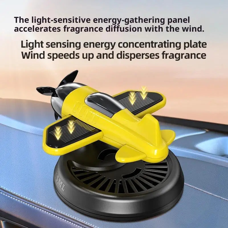 Air Freshening Diffuser with Rotating Aircraft Shape Design; Eco-friendly Solar Powered Operated for Vehicles