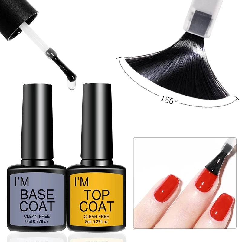 Nail Art Kit With 4 Pcs/Set  Base Coat And Top Coat LED Light Curing Quick-drying Transparent Glossy Mirror Lasting Nail Art Gel