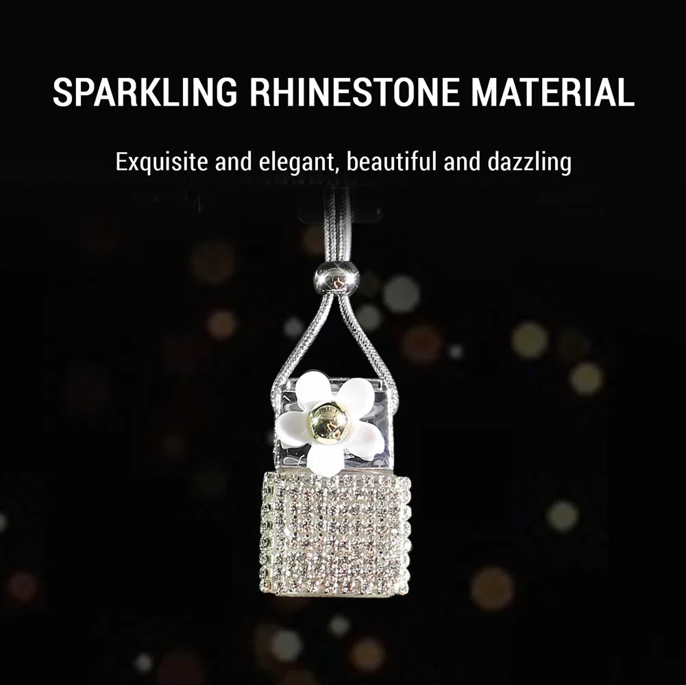 New Car Hanging Air Freshener Empty Glass Bottle Perfume Rearview Mirror Ornament Car Stuff Bling Car Accessories for Woman