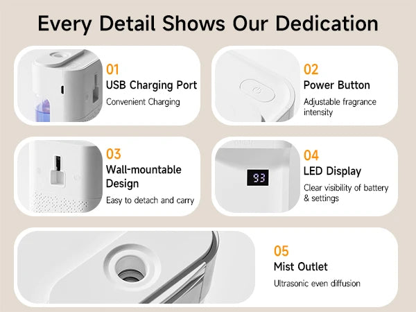 230ml Smart Aroma Diffuser, Auto Air Freshener with Refills, Premium Essential Oil Mist Sprayer, Long-Lasting Fragrance