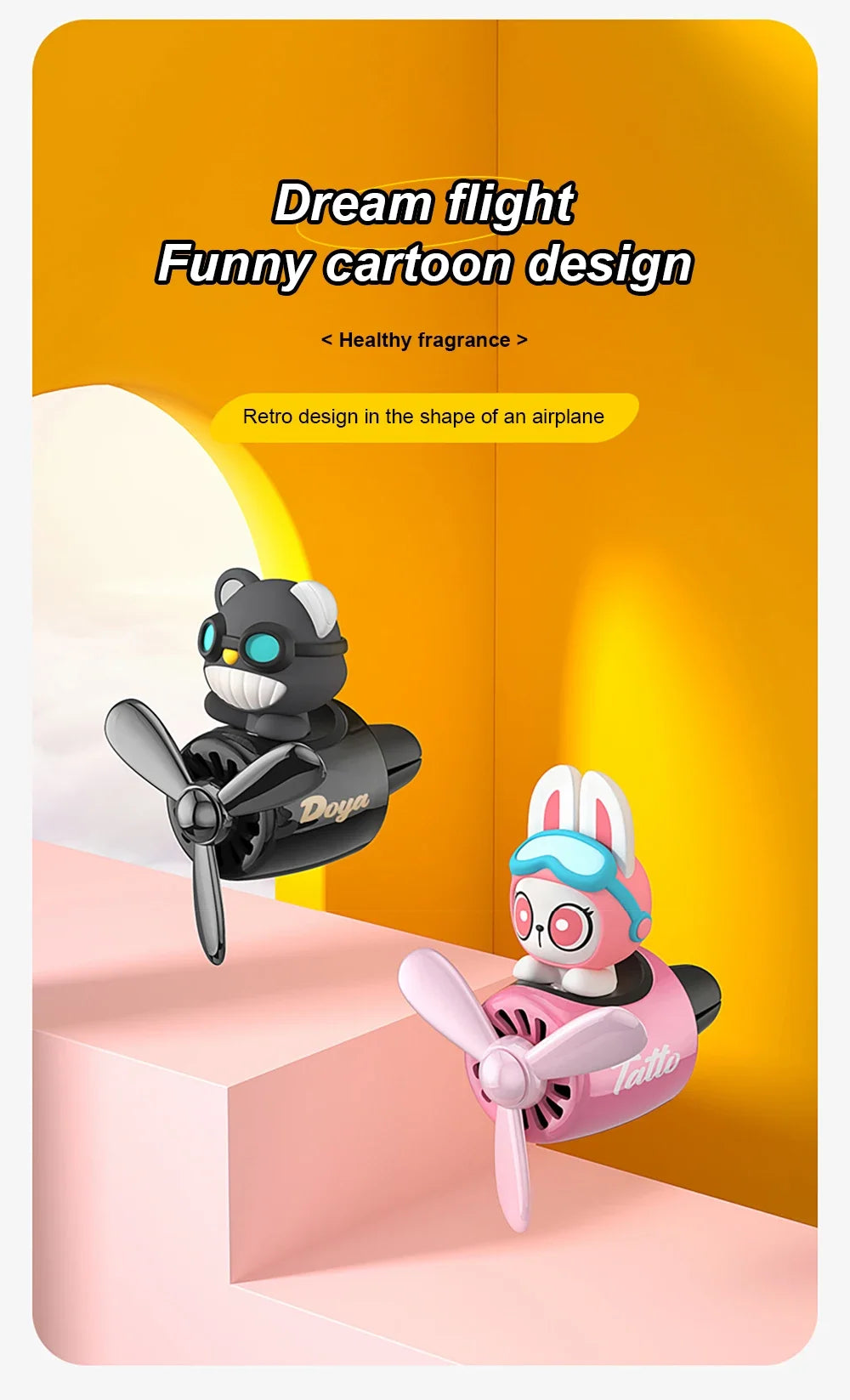 New Car Air Freshener Cute Cartoon Pilot Car Interior Perfume Diffuser Outlet Rotating Propeller Outlet Fragrance Car Perfume
