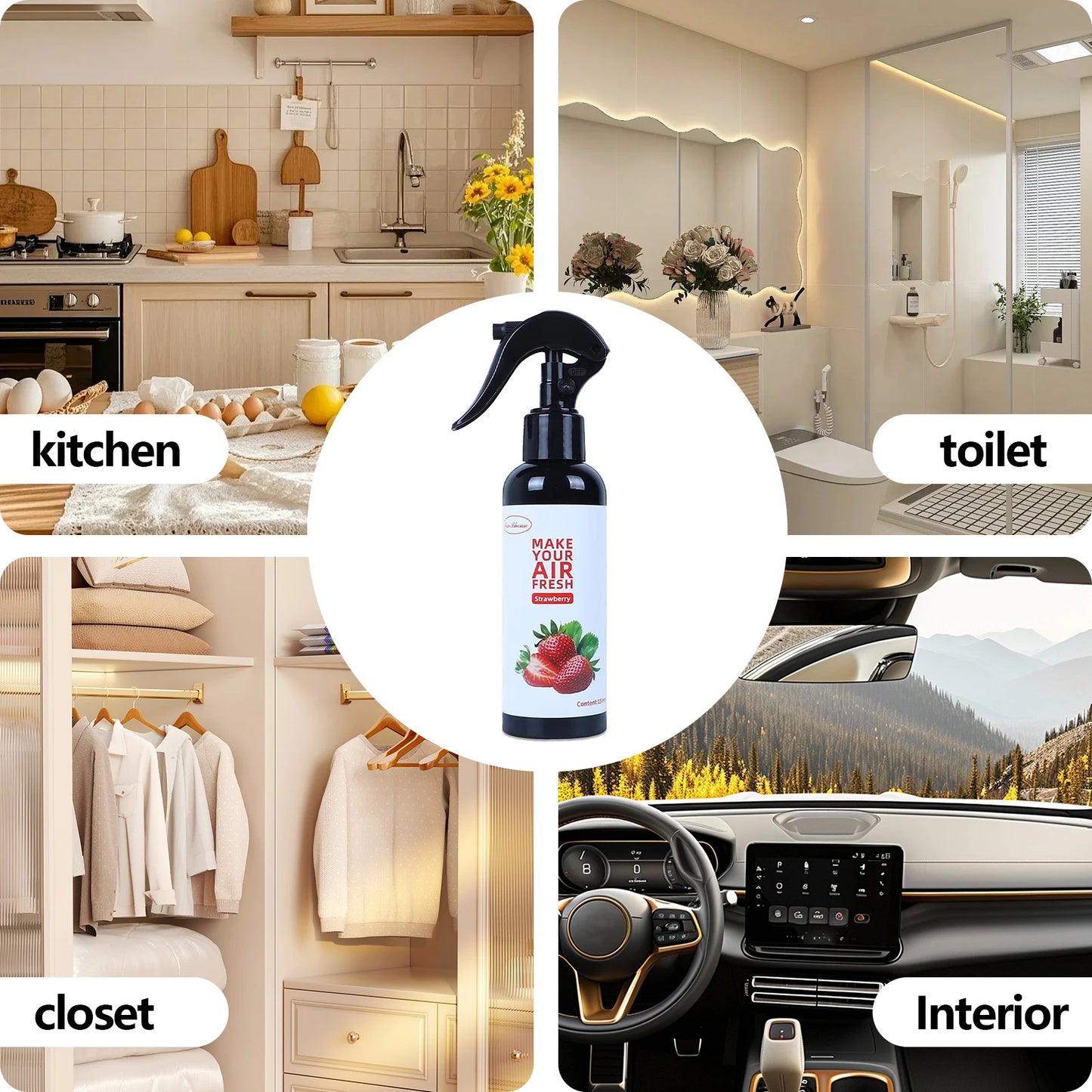 150ml strawberry-Scented Hand-Sprayed Air Freshener – Car Spray, Home Air Purifying & Deodorizing Fragrance