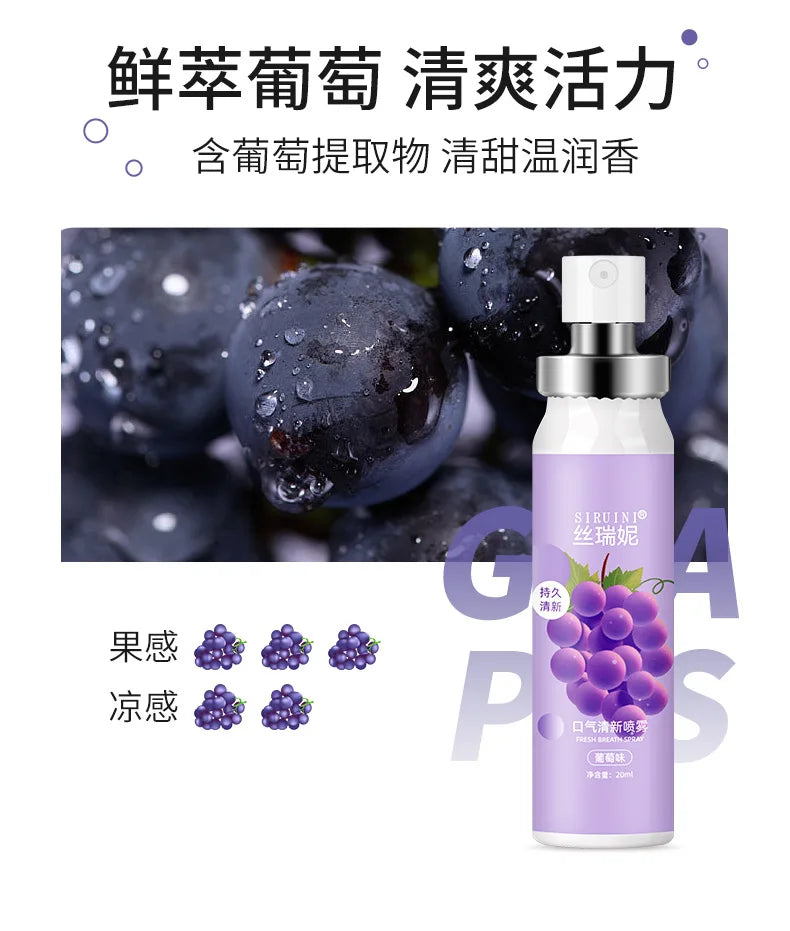 Oral Freshening Spray Natural Fruity Flavor Freshener Spray Oral Care Spray Portable Long-lasting Remove Oral Odor for Smoker