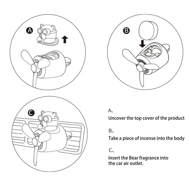 1Pc Car Air Freshener Aromatherapy Rotating Propeller Air Outlet Fragrance Flavor Bear Car Accessories