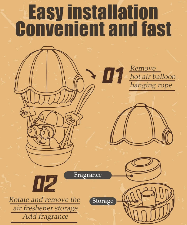 Hot air balloon bear car air freshener hanging accessories perfume fragrance diffuser decoration rearview mirror pendant hanger