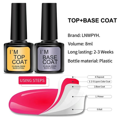 Nail Art Kit With 4 Pcs/Set  Base Coat And Top Coat LED Light Curing Quick-drying Transparent Glossy Mirror Lasting Nail Art Gel