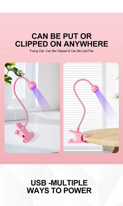 Nail LED UV Lamp for Drying Gel Nails Polish Clip-On Flexible Desk Mini Portable USB Nail Lamp UV Light Dryer for Manicure Salon