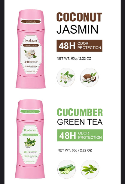 Women's Refreshing & Durable Solid Perfume, White Flowers and Rose Aroma,for All Day Underarm Sweat and Odor Protection 2.22OZ