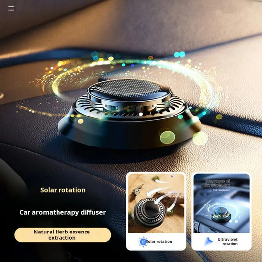 Solar Car Air Freshener Aromatherapy Diffuser with Natural Fragrance Auto Rotating Air Purifier Vehicle Interior Scents Decor