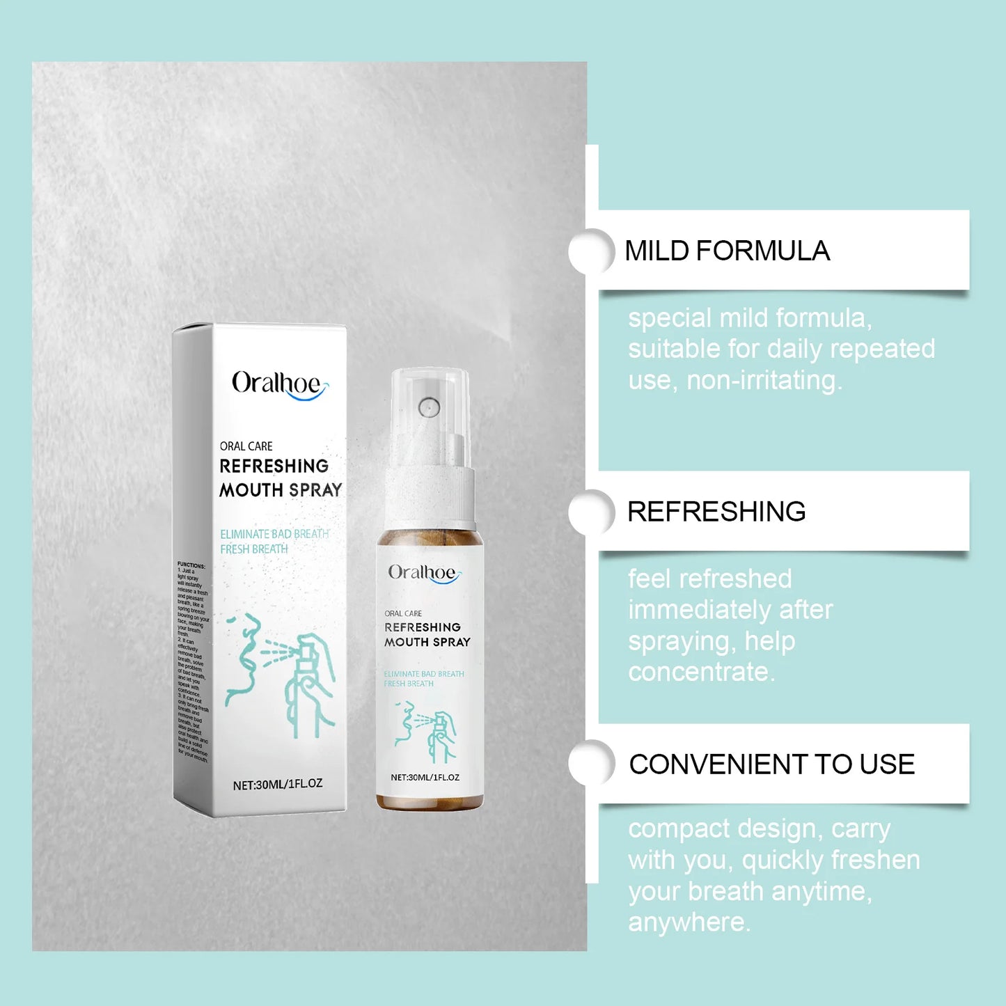 Breath Freshener Spray Remove Bad Breath Long Lasting Fresh Portable Mouthwash Oral Health Care Mint Flavor Mouth Cleaning Spray