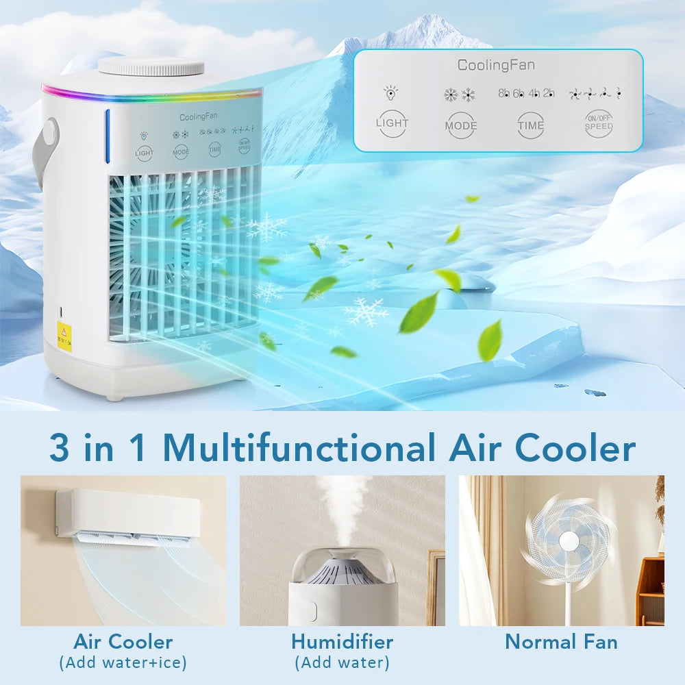 Small Space Air Conditioning for Home Rechargeable Portable Summer Desktop Air Cooler Spray Fan Moist Clean Air for Office Room