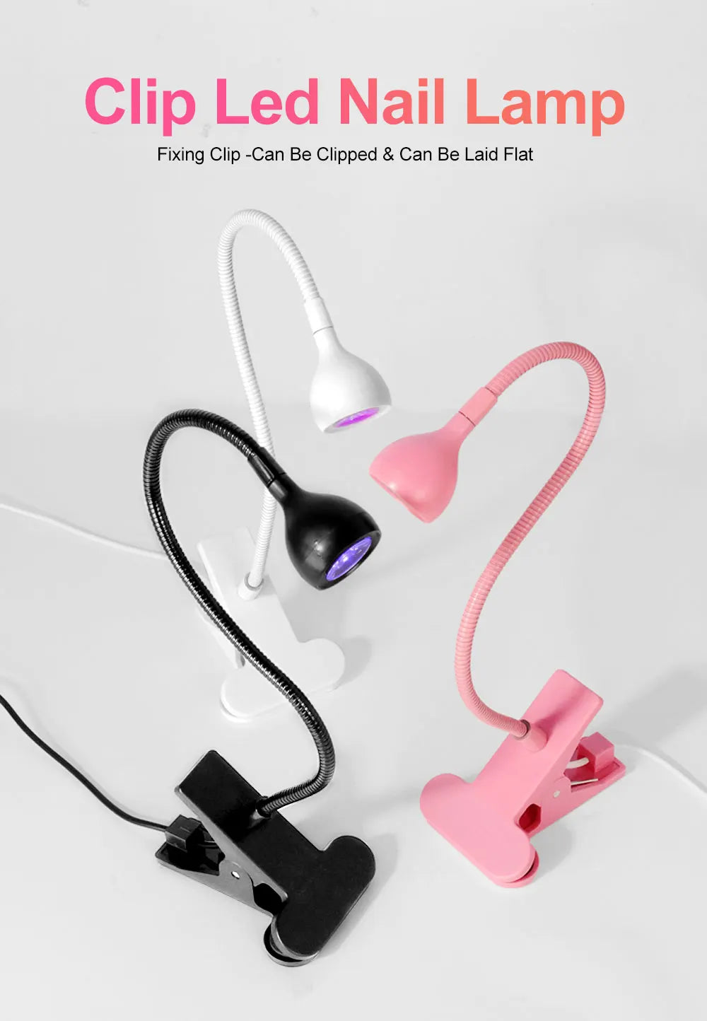 Nail LED UV Lamp for Drying Gel Nails Polish Clip-On Flexible Desk Mini Portable USB Nail Lamp UV Light Dryer for Manicure Salon