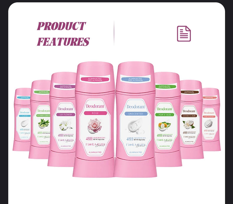 Women's Refreshing & Durable Solid Perfume, White Flowers and Rose Aroma,for All Day Underarm Sweat and Odor Protection 2.22OZ