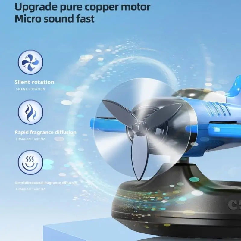 Air Freshening Diffuser with Rotating Aircraft Shape Design; Eco-friendly Solar Powered Operated for Vehicles