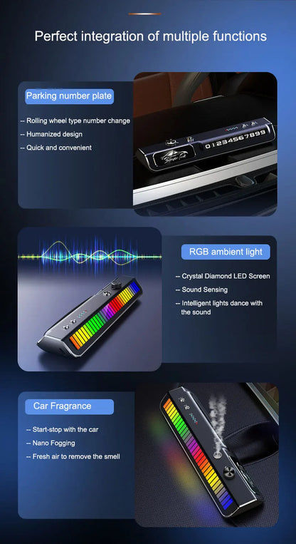 Car Air Freshener Multifunction RGB Music Pick-Up Car Perfume USB Rechargeable Automotive Smell Parking Phone License Plate Cool