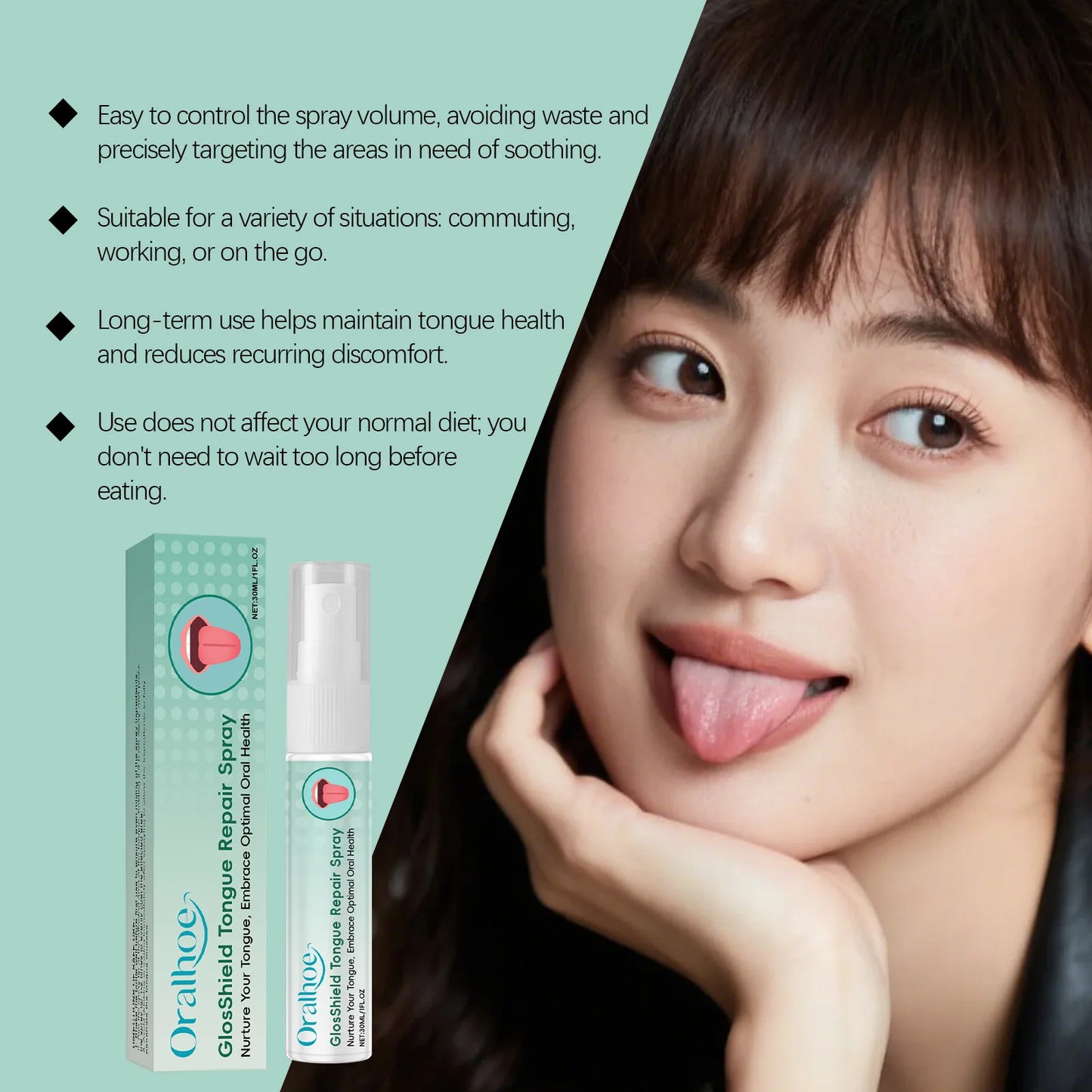 Oralhoe Fissured Tongue Relief Spray Reduce Swelling Remove Bad Breath Oral Hygiene Cleansing Prevent Ulcer Tongue Repair Spray