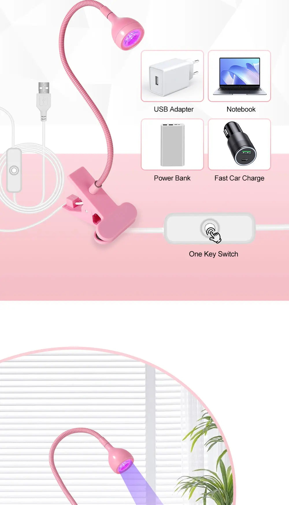 Nail LED UV Lamp for Drying Gel Nails Polish Clip-On Flexible Desk Mini Portable USB Nail Lamp UV Light Dryer for Manicure Salon