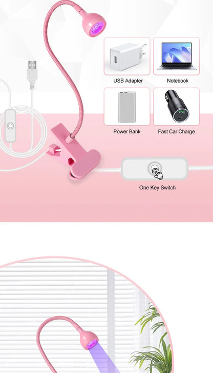 Nail LED UV Lamp for Drying Gel Nails Polish Clip-On Flexible Desk Mini Portable USB Nail Lamp UV Light Dryer for Manicure Salon