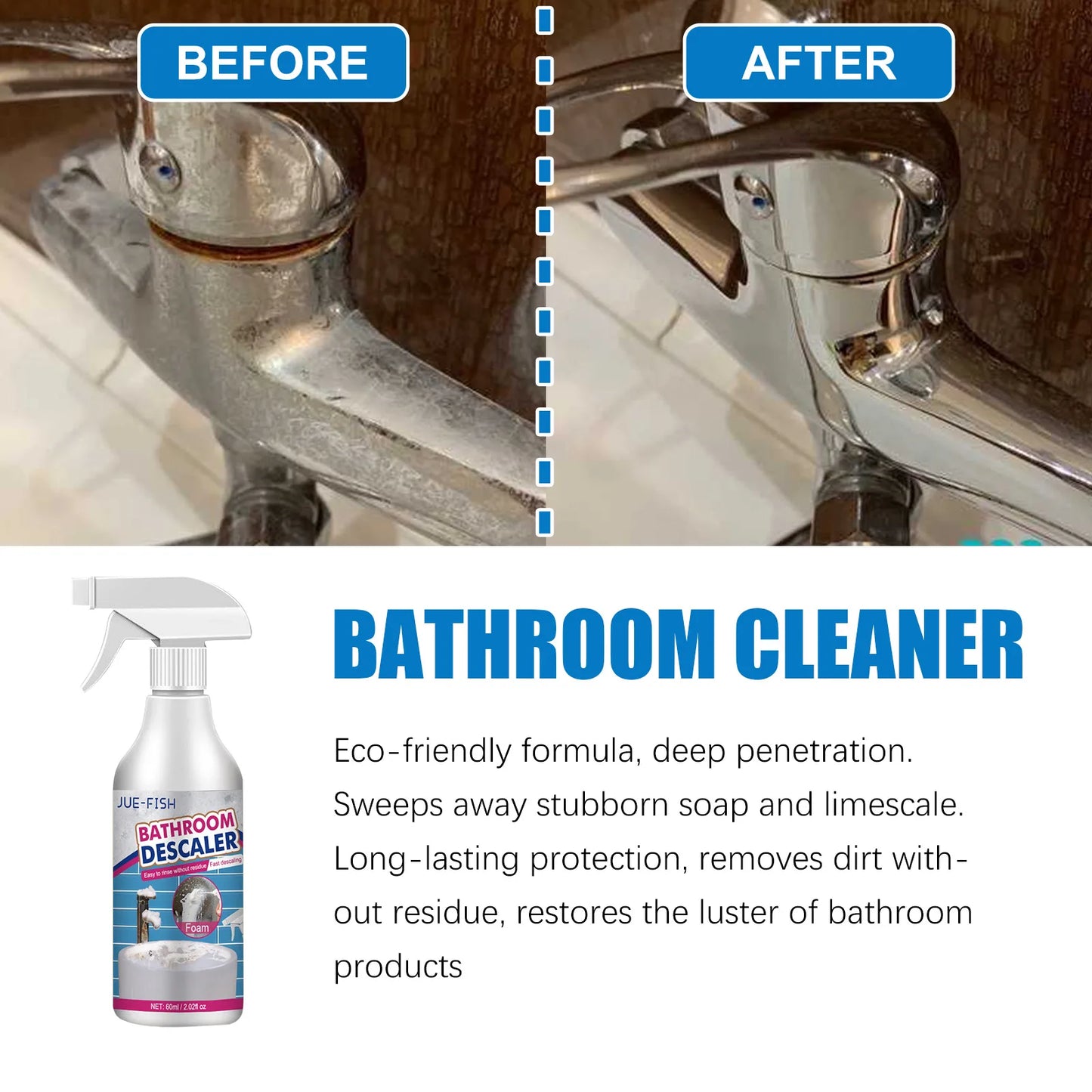 60ML Multi-Purpose Bathroom Cleaner Spray - Powerful Stain Remover, Quick Mold & Limescale Removal for Toilets & Surfaces