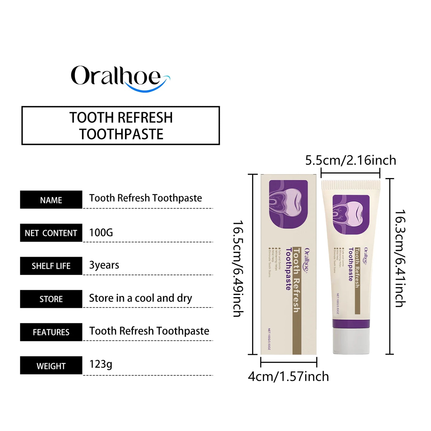 ORALHOE Tooth Stain Removal Toothpaste Refresh Breath Whiten Teeth Protect Gums Repair Enamel Maintain Healthy Boost Confidence