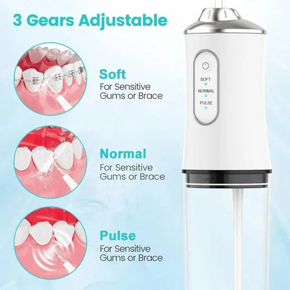Oral Irrigator Portable Dental Water Flosser USB Rechargeable Water Jet Floss Tooth Pick 4 Jet Tip 220ml 3 Modes Dental Cleaner