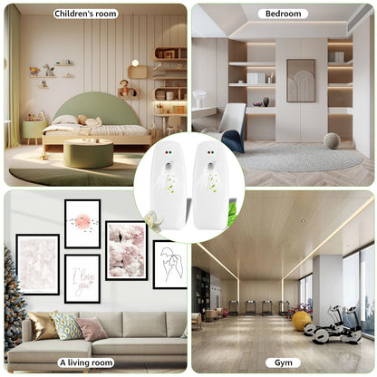 2Pcs Air Fresher Dispenser Wall-Mounted 300ML Liquid Automatic Perfume Spray WIth 3 Adjustable Mode for Home Fragrance Dispenser