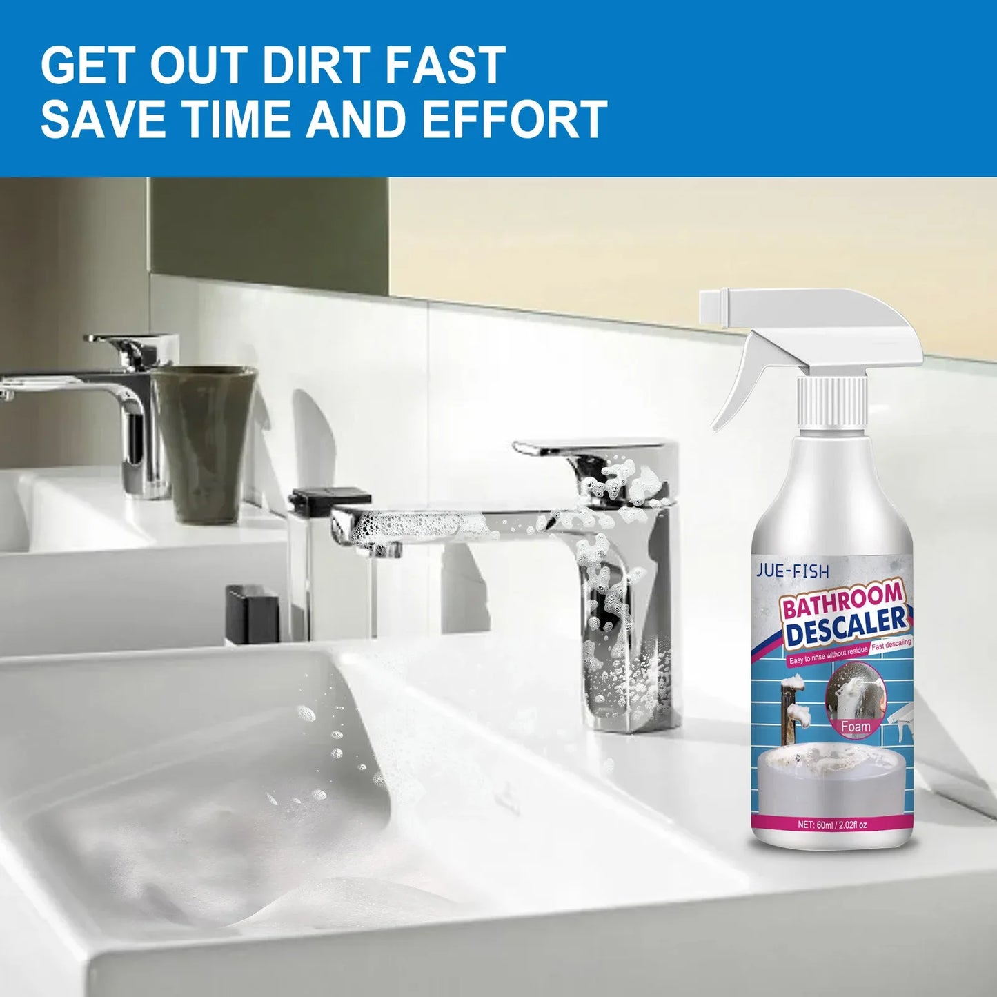 60ML Multi-Purpose Bathroom Cleaner Spray - Powerful Stain Remover, Quick Mold & Limescale Removal for Toilets & Surfaces