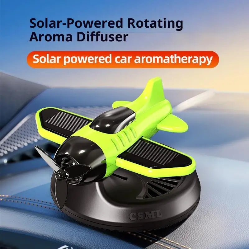 Air Freshening Diffuser with Rotating Aircraft Shape Design; Eco-friendly Solar Powered Operated for Vehicles