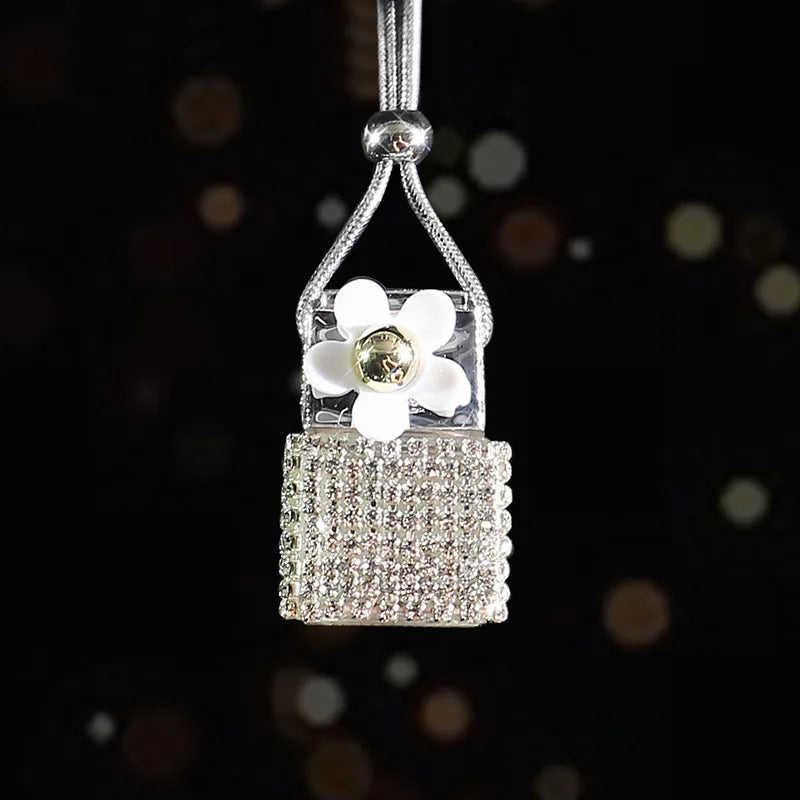 New Car Hanging Air Freshener Empty Glass Bottle Perfume Rearview Mirror Ornament Car Stuff Bling Car Accessories for Woman