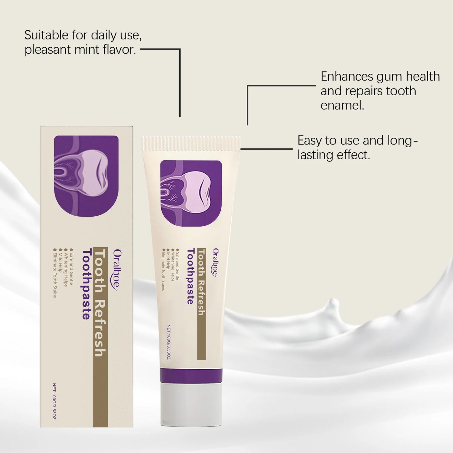 ORALHOE Tooth Stain Removal Toothpaste Refresh Breath Whiten Teeth Protect Gums Repair Enamel Maintain Healthy Boost Confidence