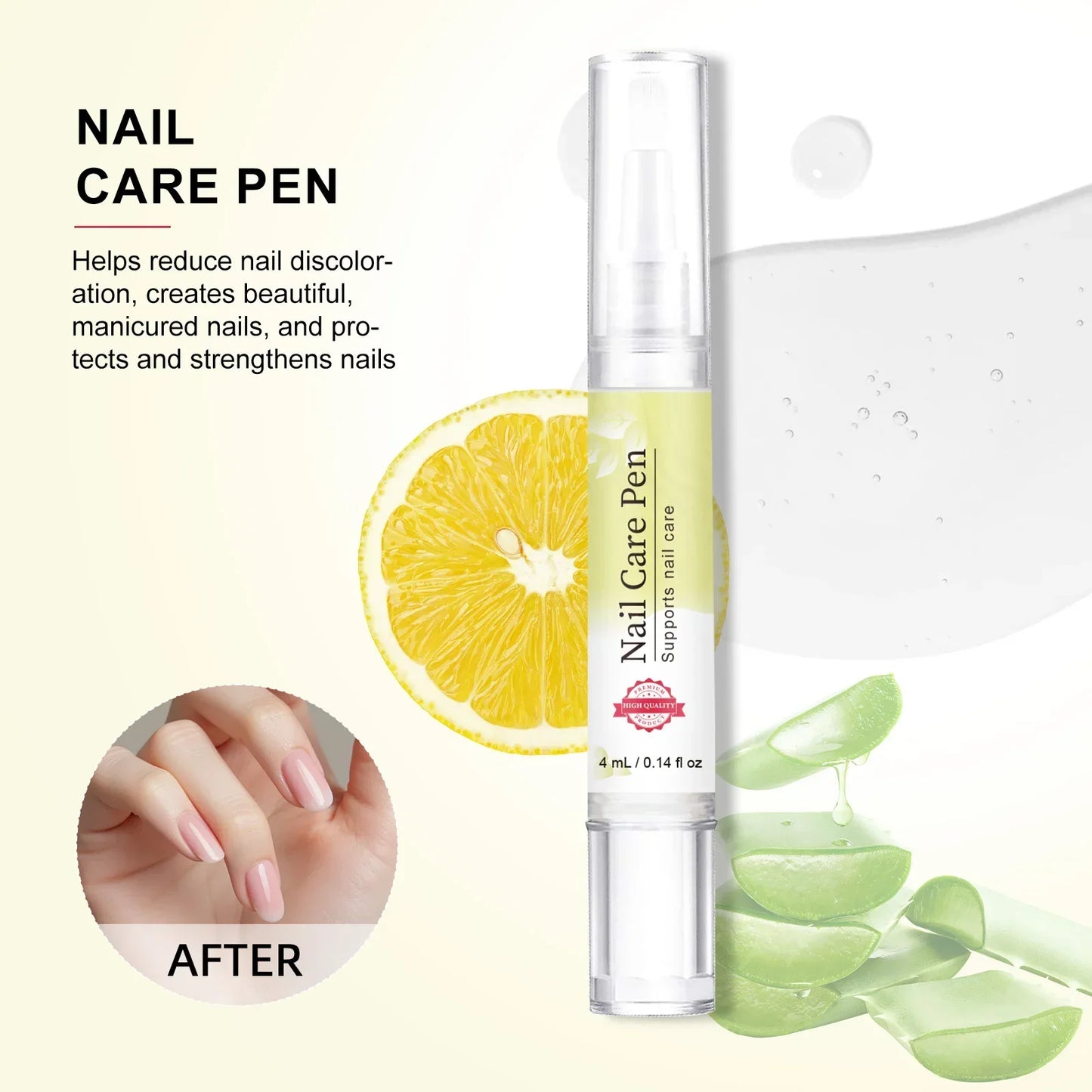 Nail Strengthening Pen 4ml - Lemon & tea tree oil blend minimizes yellow stains, fortifies weak nails & hydrates nail edges.