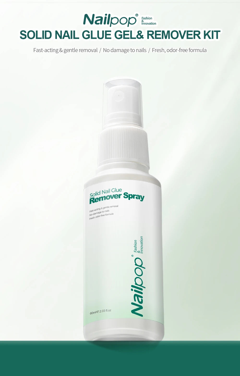 Nailpop 60ml Solid Nail Gel Remover Spray Easily Soften and Removes Press-On Nails Fresh Odorless Gel Fake Nail Tip Remover Tool