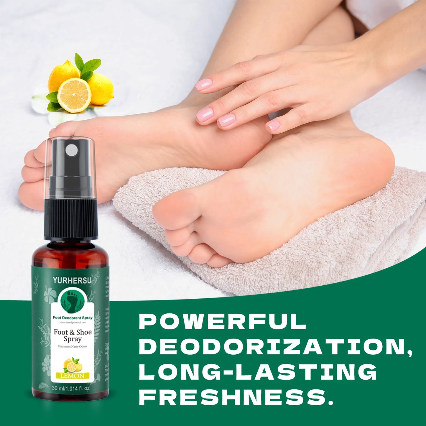 Lemon Fresh Foot Deodorant Spray - Kills Odor & Bacteria, Keeps Feet Dry, 24H Long Lasting, Natural Ingredients, for Men Women